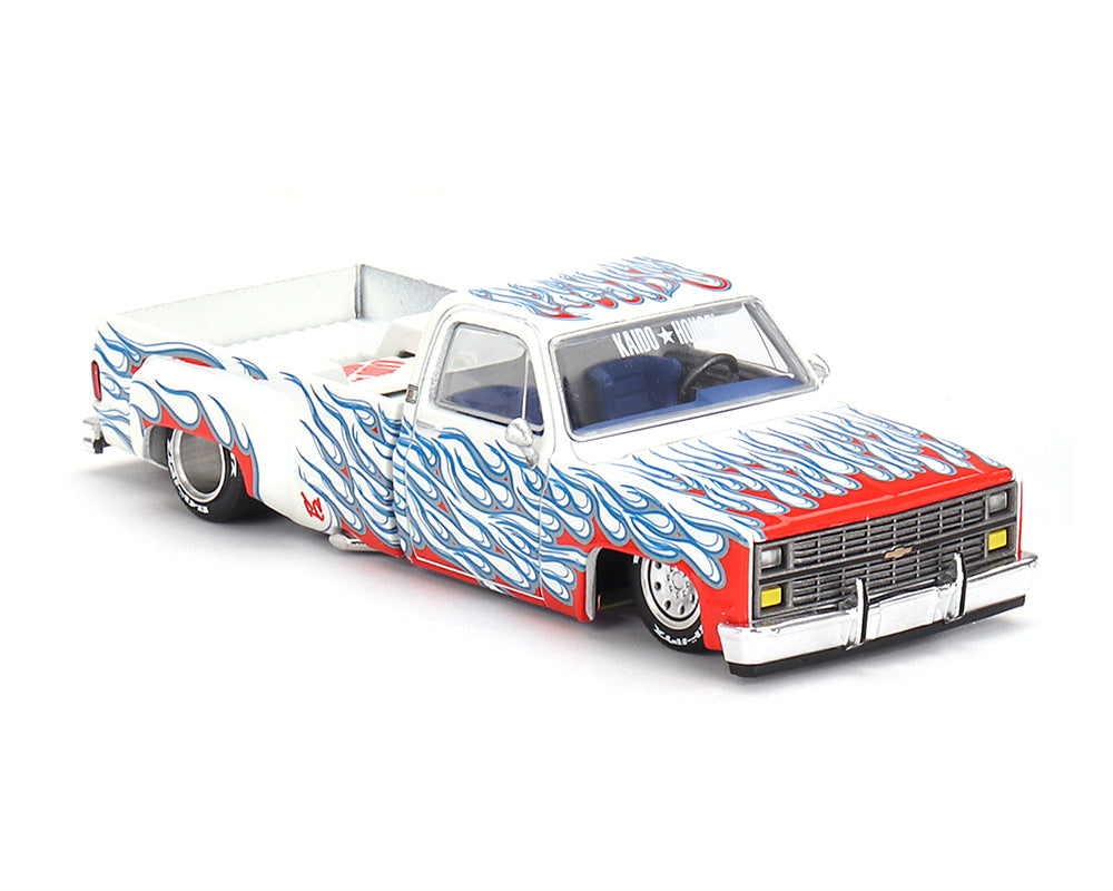 (Preorder) Kaido House x Mini GT 1:64 Chevrolet Silverado Dually on Fire V2 – White Flames