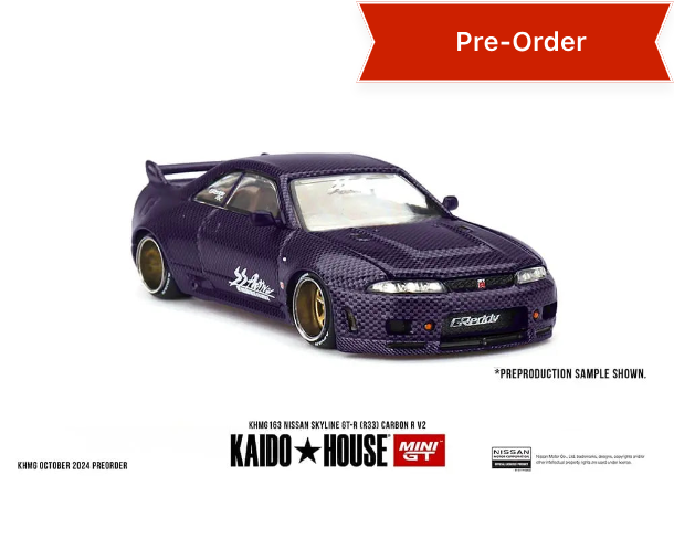 (Preorder) Kaido House x Mini GT 1:64 Nissan Skyline GT-R (R33) Active Carbon R V2 – Purple Carbon