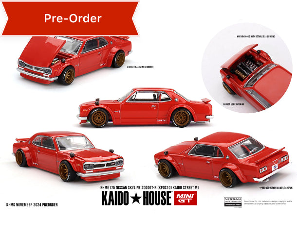 (Preorder) Kaido House x Mini GT 1:64 Nissan Skyline 2000GT-R (KPGC10)  Kaido Street V1- Red