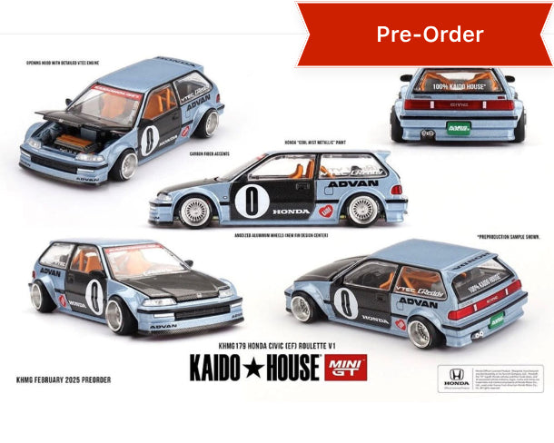 (Preorder) Kaido House x Mini GT 1:64 Honda Civic (EF) Kaido Roulette V1- Light Blue